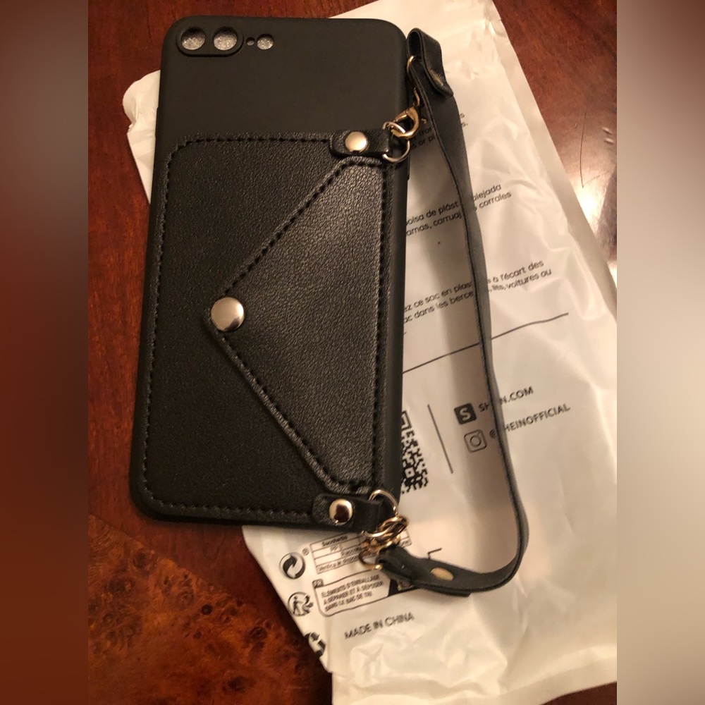 1pc Chain Strap Phone Case With Card Holder